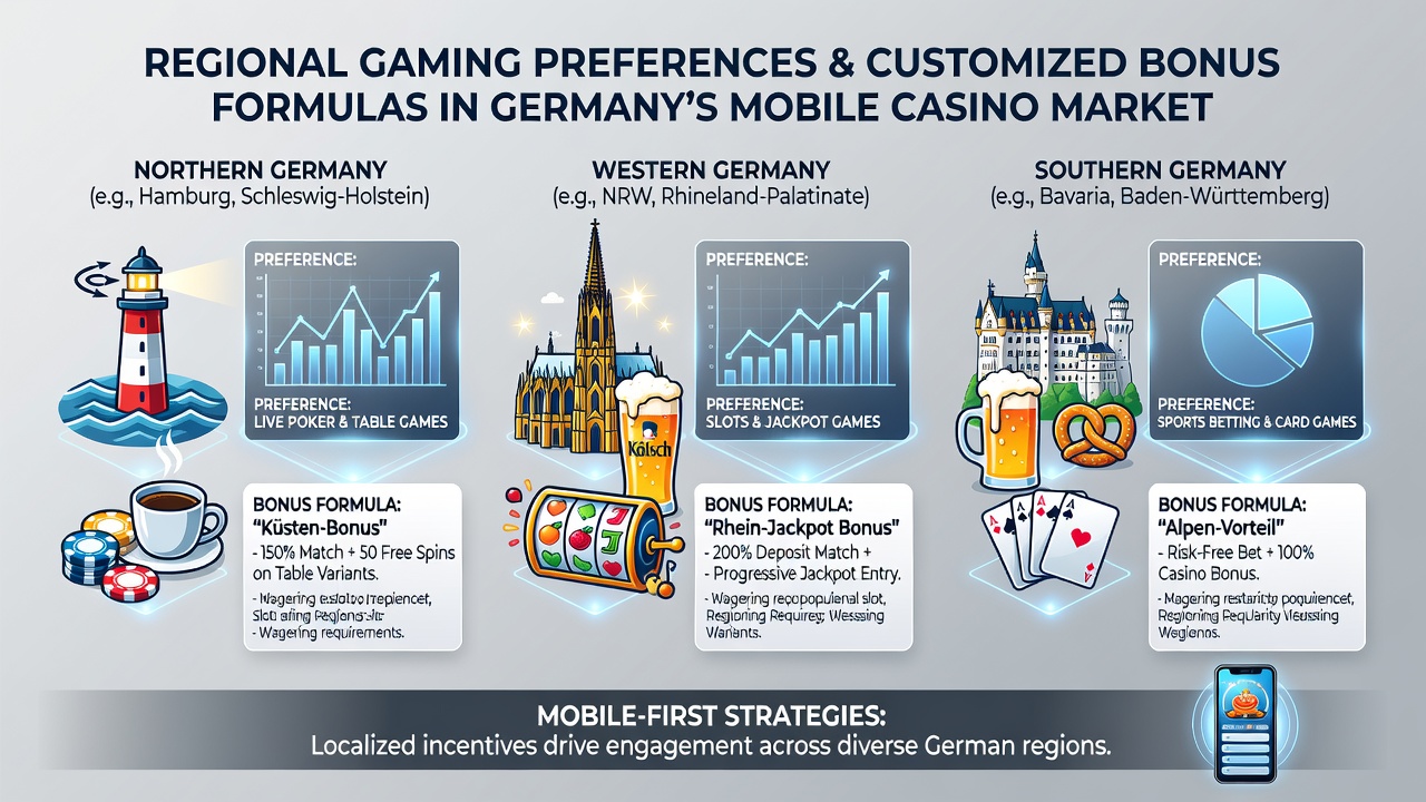 Mobile Casino Nutzer in verschiedenen deutschen Regionen und angepasste Boni