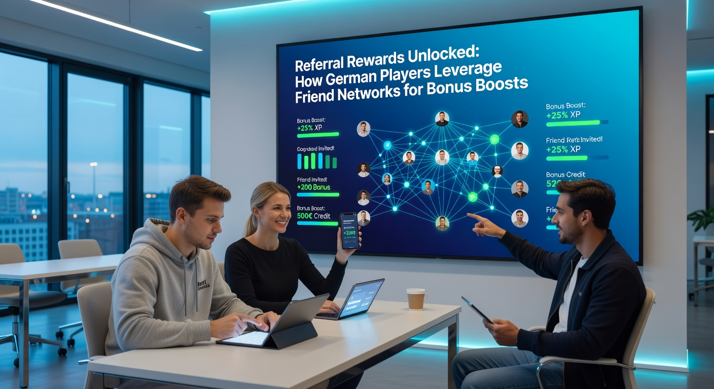 Gruppe von Spielern teilt sich Casino-Boni über Freundesempfehlungen in einem digitalen Netzwerk